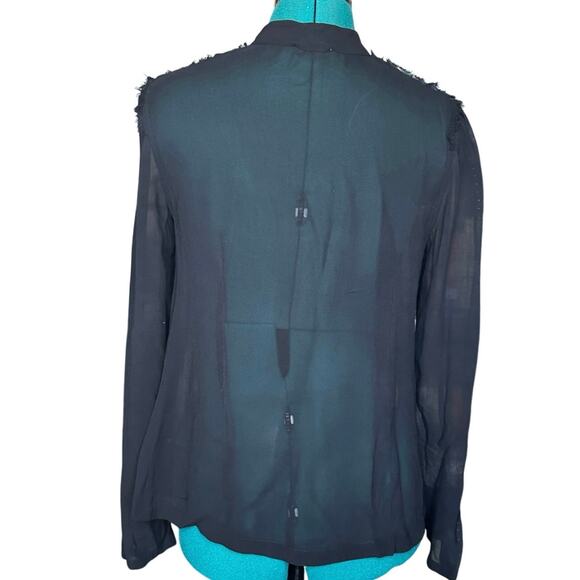 REISS Suzanne Pearl Black Sheer Blouse Mandarin Collar Women’s Size 8 - Picture 4 of 8